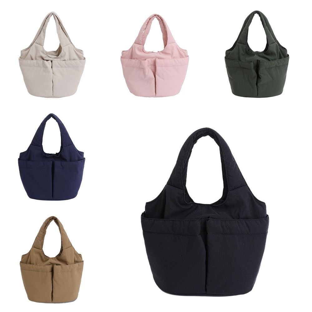 Multi-pouch Simple Commuting Tote Bag Large Capacity Solid Color Handbag Folded Bucket Bag  Unisex