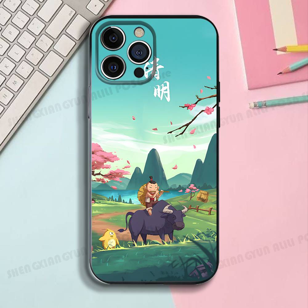 China Solar Terms Silicone Soft Phone Case For IPhone17 16 15 14 13 12 11 Pro Max Plus X XR SE Cover