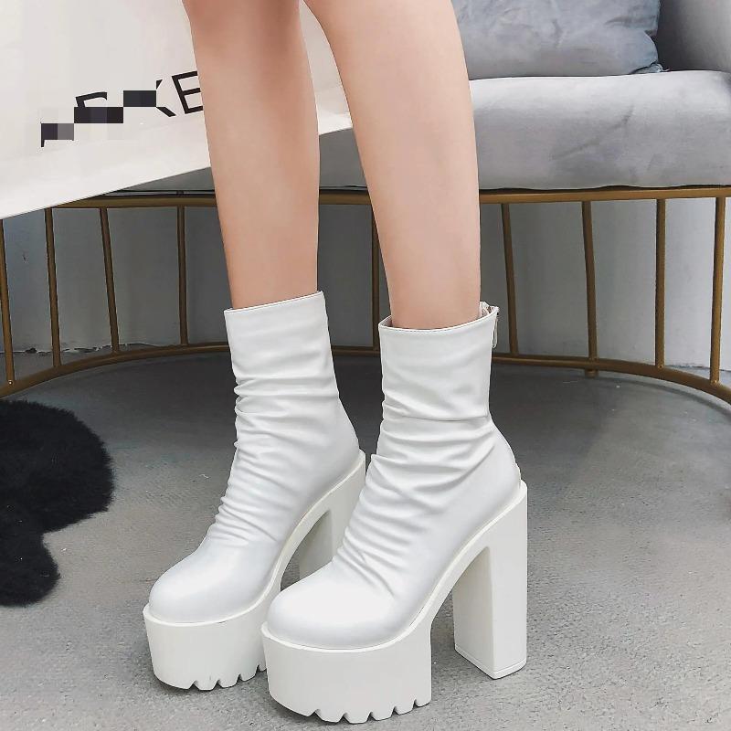 2025 Winter Women's Boots Waterproof Platform Fold Surface Zipper Thick Heel Short Boots Casual Fashion Shoes