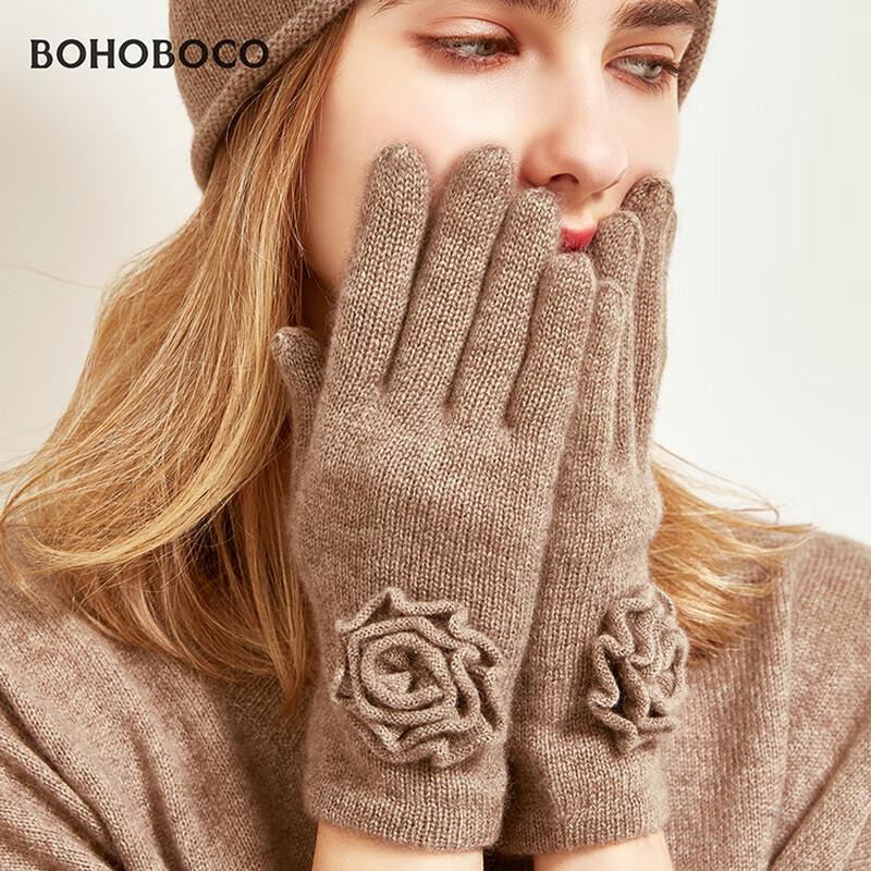BOHOBOCO Women's 100% Cashmere Rose Gloves