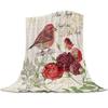 Blue Bird Pink Peach Flower Retro Printed Flannel Blanket Soft Throw Blanket for Bed Living Room Couch Sofa King Queen Size Warm