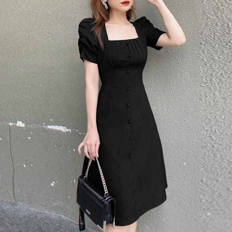 

ZANZEA Женское повседневное летнее платье с квадратным воротником и коротким рукавом 3XL чёрный