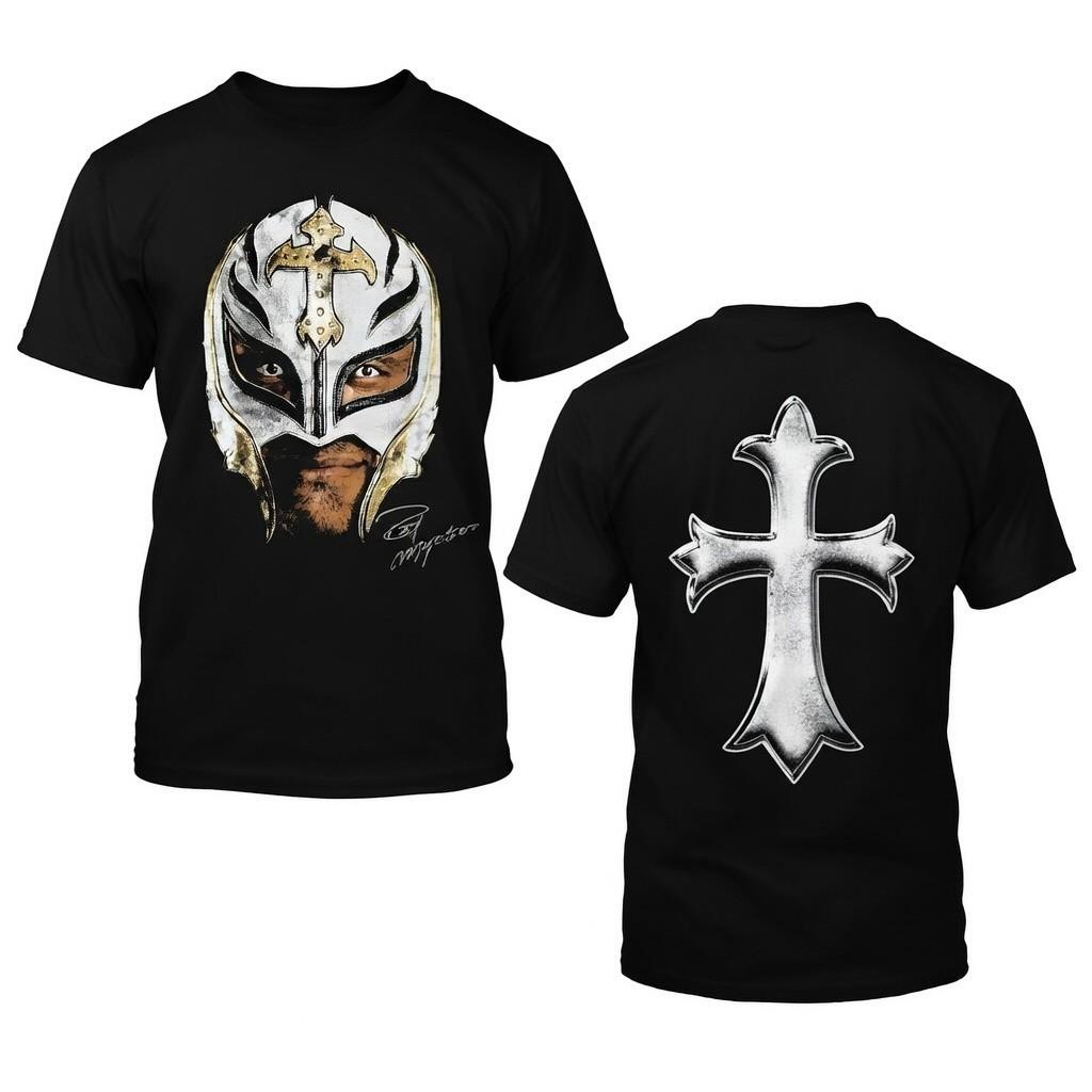 Rey Mysterio Mask Chrome Cross Double Sided Sport Tribute Memorial Tee Shirt S