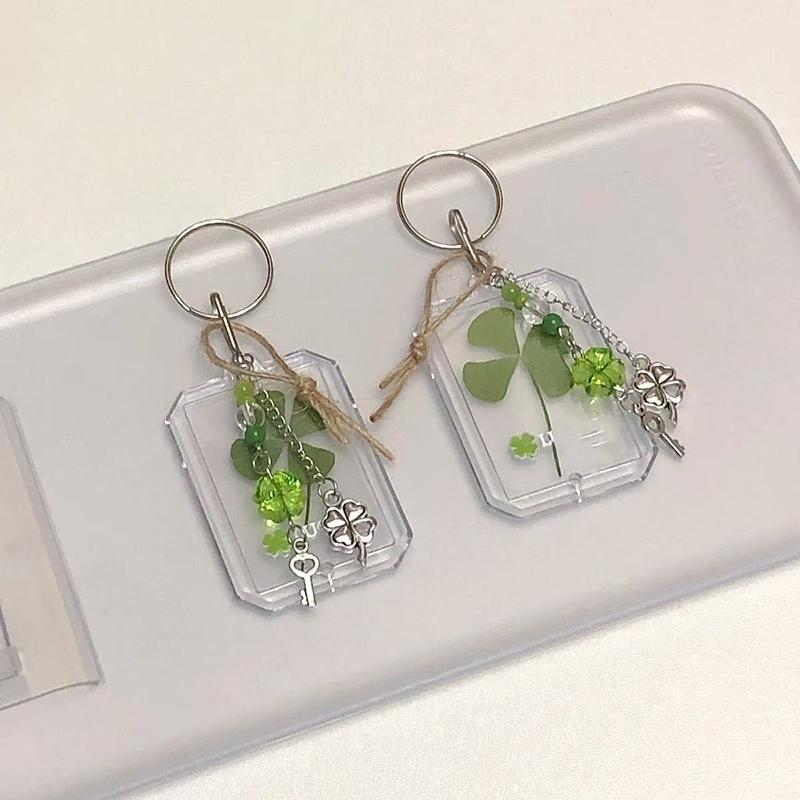 Chaveiro Trevo de Quatro Folhas da Sorte Verde Cordão para Celular Trevo da Sorte Pingente de Plástico Acessórios de Argola de Chave Presentes