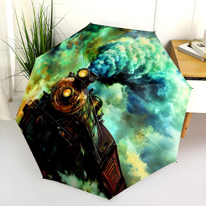 Steampunk  pattern, automatic folding umbrella, portable and foldable design, 8 ribs, a Christmas or birthday gift.
