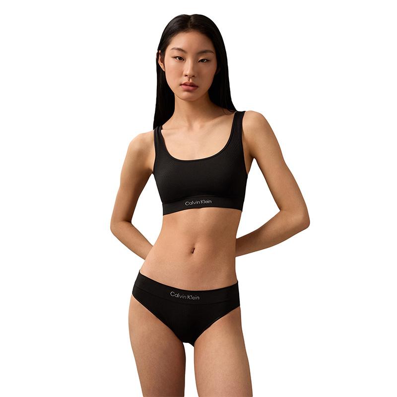 Calvin Klein Ck Kabelloser Herausnehmbarer Polster Leichter Sport Geripptes Tanktop BH Damen Unterwäsche Space-Black QP3365O