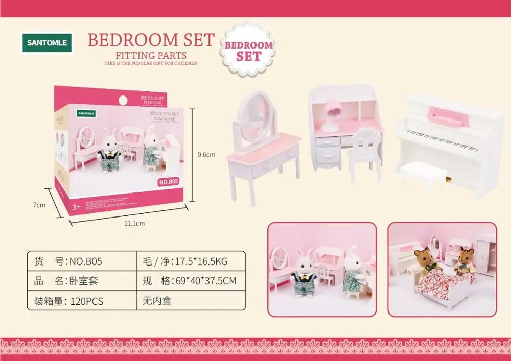 Forest Home Animal Family Mini Rabbit Villa Living Space Kitchen Sleeping Area Garden Micro Furniture Set Girl Pretend Engage With Toy Model