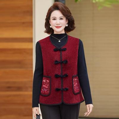 Middle-aged and Elderly Autumn and Winter Velvet Vest Women's Chinese Vest Jacket Vest Winter Vest Outside