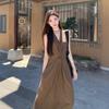 High-end Temperament V-neck Sleeveless Dress for Women's Summer New Waist and Thin Imperial Sister Sexy Long Skirt