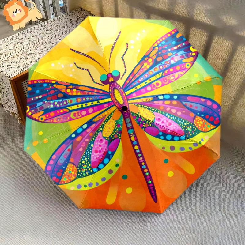 Colorful Butterfly pattern, automatic folding umbrella, portable and foldable design, 8 ribs, a Christmas or birthday gift.
