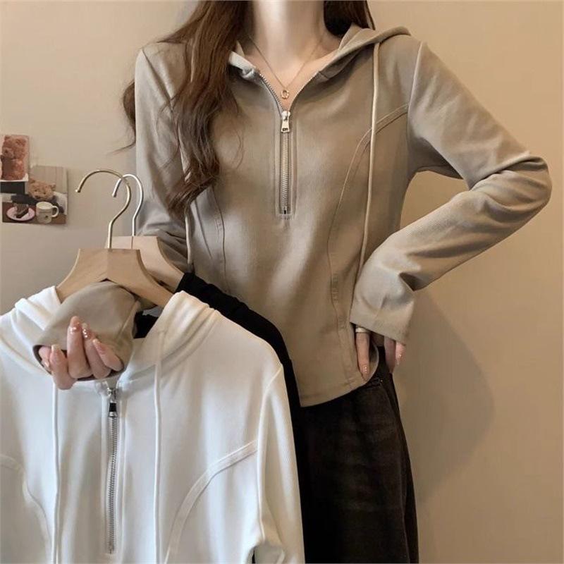 

Women s Slim Fit French-Style Hooded Sweatshirt - Long Sleeve, Straight Shoulder, Short Top for Autumn M 90-102 jin