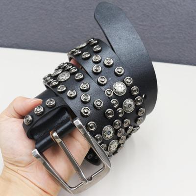 Gothic Star Rivet Cowhide Leather Belt - Western Y2K Style
