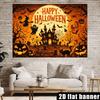 2D planar Halloween party banner background. Halloween theme featuring pumpkin lanterns flying witches and ghosts.zyc