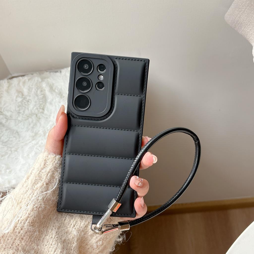 Luxury Wrist Strap Lanyard Case for Samsung Galaxy S25 S24 S23 S22 S21 Plus FE Ultra A26 A36 A56 A35 A55 The Puffer Soft Cover