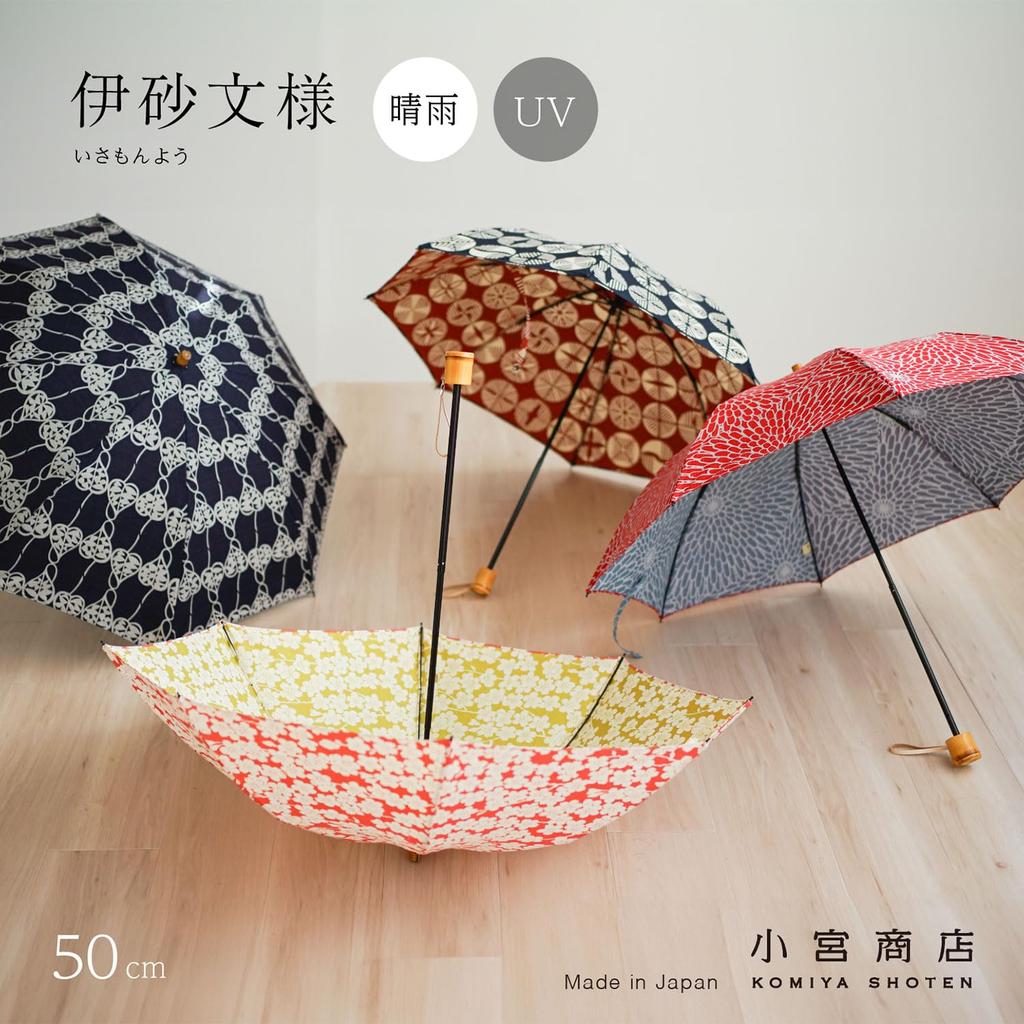 Made In Japan Isago Pattern Folding Umbrella 50cm For Both Sunny and Rainy Days 2 Tier Folding Umbrella Furoshiki Japanese Pattern UV Protection