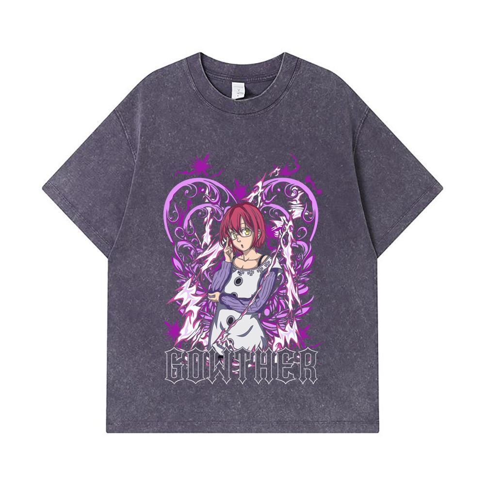 275 GSM Washed T-shirts 100% Cotton Seven Deadly Sins V5 Gowther Print Unisex Heavy Cotton T Shirt