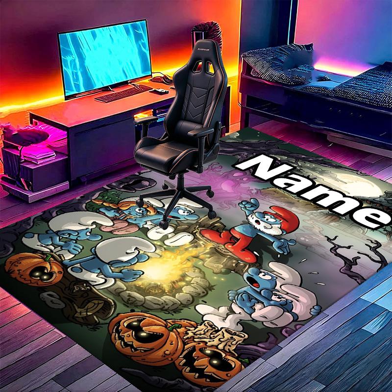 Custom Name Personalized Blue Smurfs Print Carpet, Versatile Home Decor Rug, for Playroom, Apartment, Balcony, Entryway, Hallway Gift
