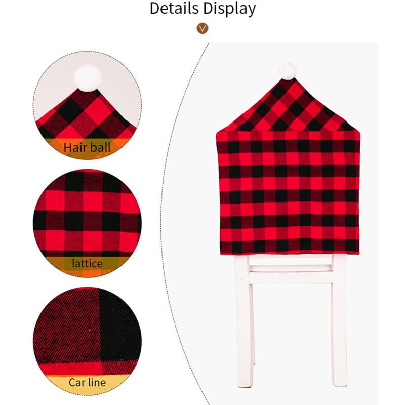 4 pezzi di coprisedie natalizie in plaid rosso nero con coprisedili per sedie in peluche bianco per Natale
