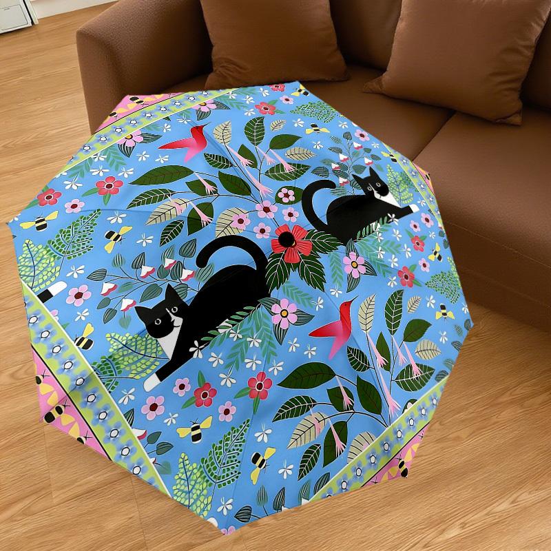 1PC Cats Flowers Umbrella-8-Rib Reinforced Portable Folding Travel Suitable for All Seasons Outdoor Daily Use Is an Ideal Choice -K0337