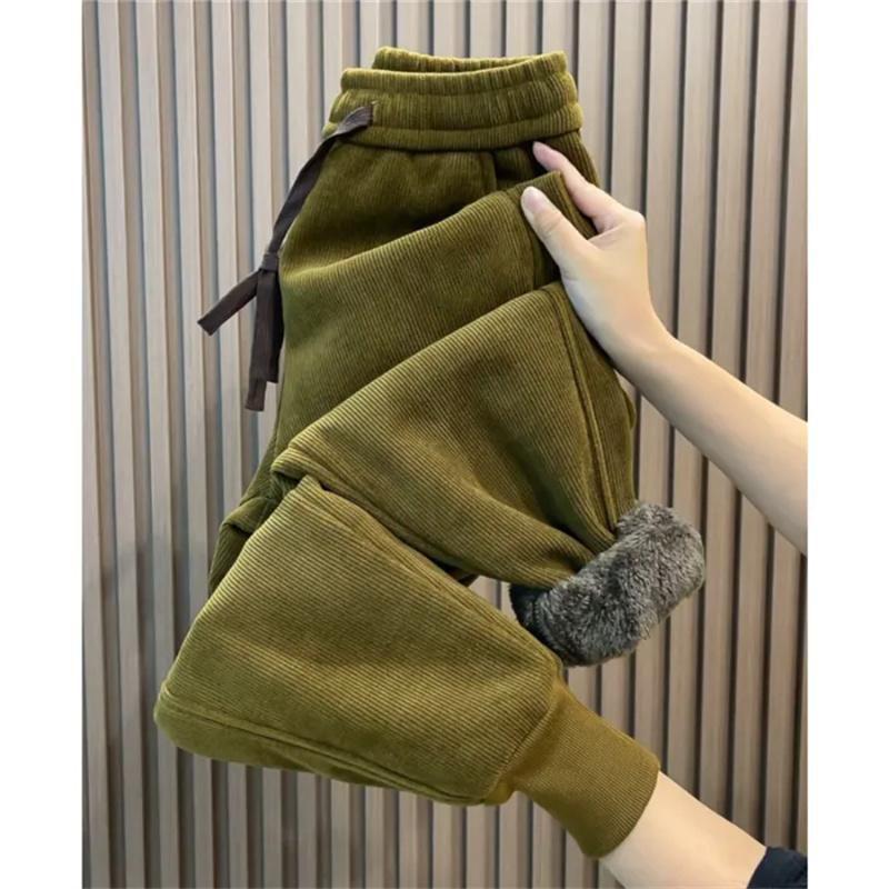 Autumn Winter Corduroy Velvet Padded Pants Women Loose Elastic Waist Harem Pants Fashion High Waist Casual Pants Female