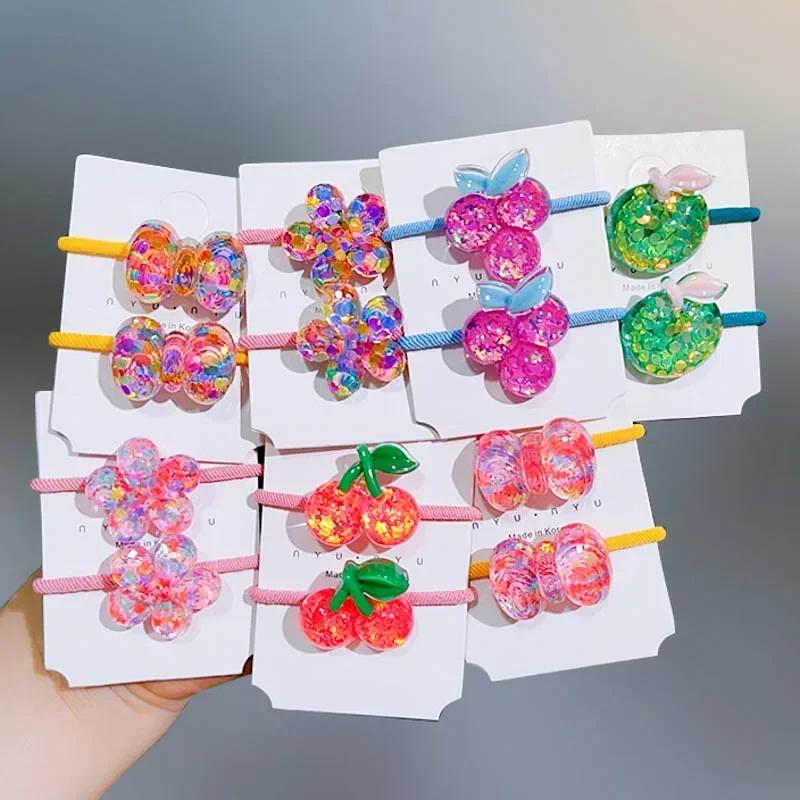 Koreanische Kinder Pailletten Floral Elastische Haarbänder Gummiband Haargummi Prinzessin Kawaii Haarseil Kopfbedeckung Mädchen Haarschmuck