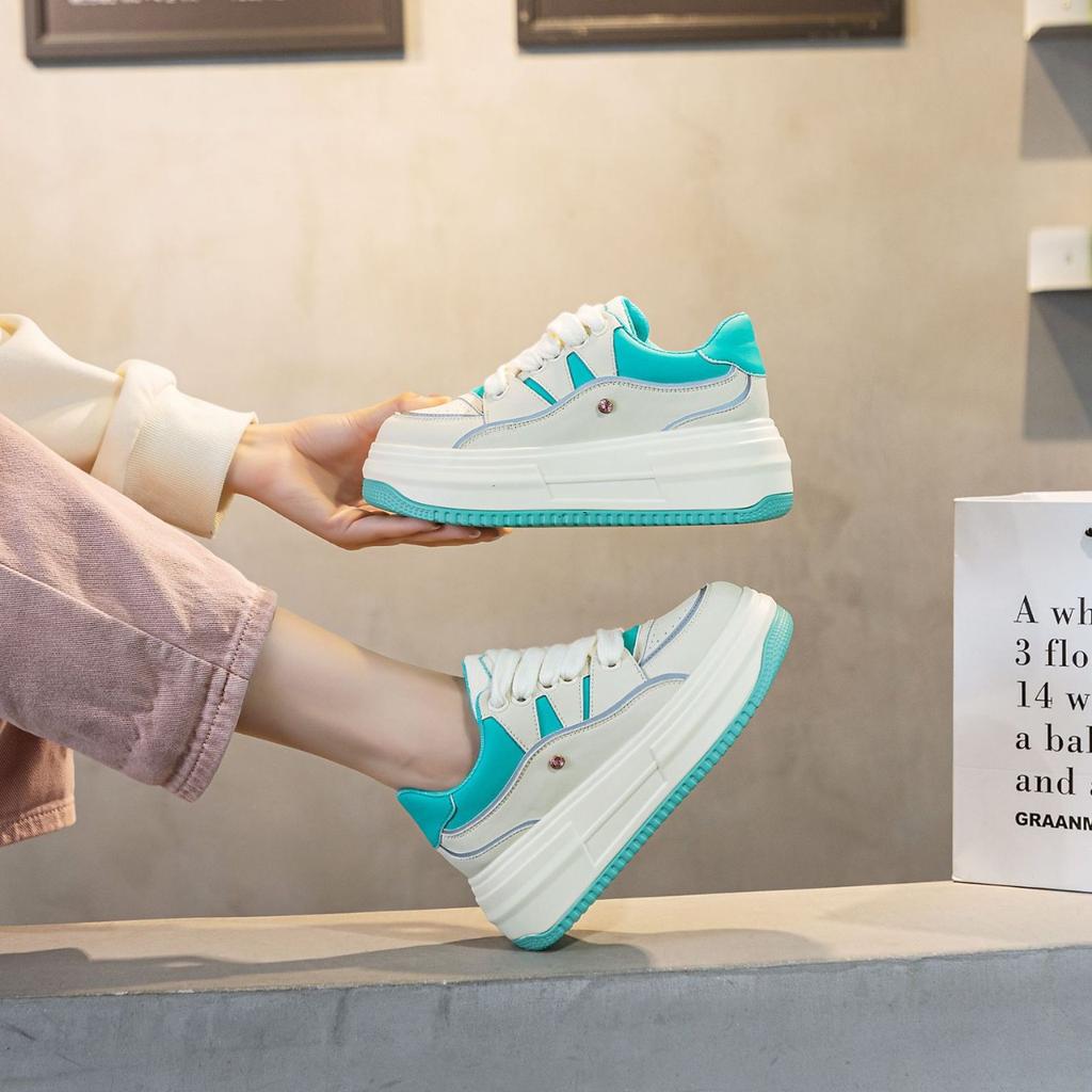 Leather little white shoes women's spring new single shoes versatile platform lace-up casual shoes sports board shoes
