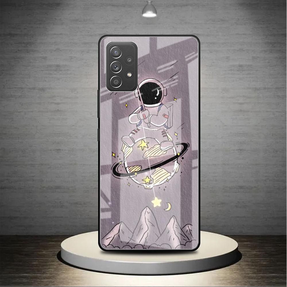 Glass Case For Samsung Galaxy A52 A71 A50 A51 A70 A21s A31 A72 A10 A12 A30 A22 5G Phone Cover Astronaut Cute