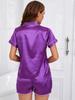 Plus Size Ice Silk Short Sleeve Pajama Set - Women's Summer Solid Color Cardigan and Shorts