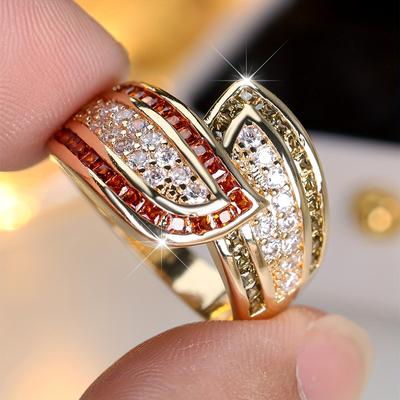 Luxus Gold Farbe Geometrische Zirkon Ring für Frauen Mädchen, Verlobung, Hochzeit Ring Partei Schmuck Geschenk