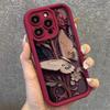 Butterfly Maroon Soft Silicone Grooved Cover For iPhone 15 14 13 12 11 16 Pro Max XS X 7 8 Plus Anti-Fall Protective Phone Case