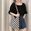 Casual Tote Shopping Bag Large Capacity Chic Checkerboard Pattern Women Knitted Shoulder Handbag