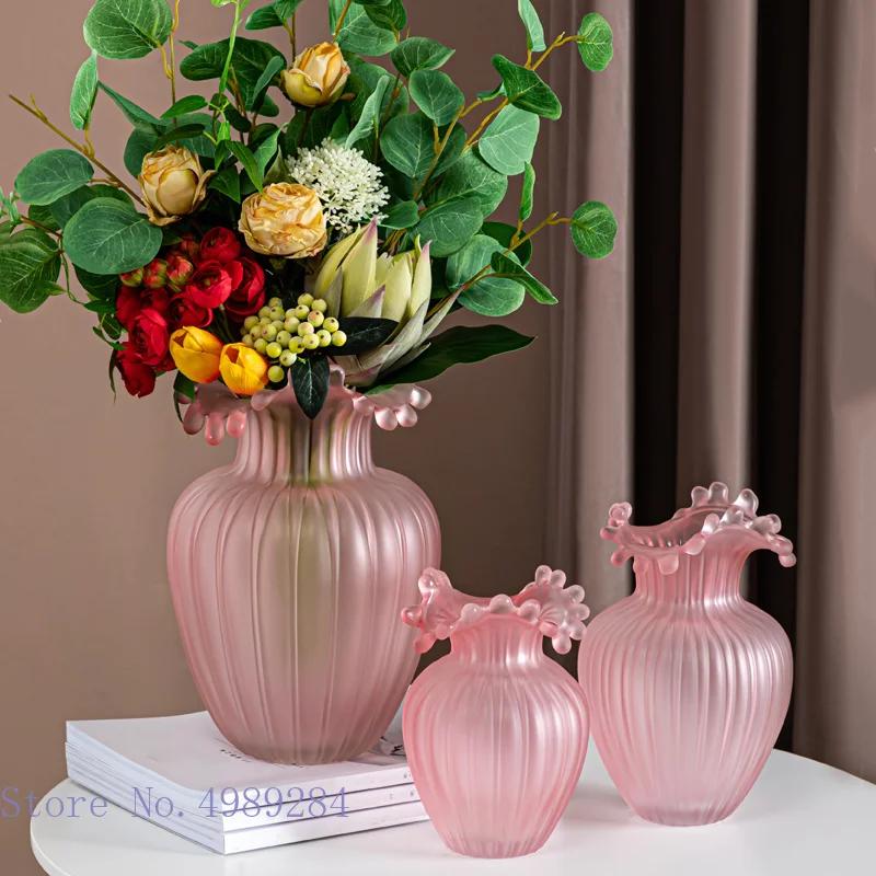 

Creativity Glass Vase Matte Wave Abstract Stripes Transparent Bottle Flower Arrangement Hydroponics Flower Vase Home Decoration