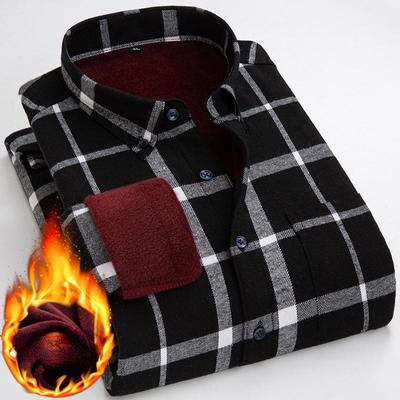 Autumn and Winter Men's Fleece Shirt Business and Leisure Integrated Fleece Warm Plaid Long-sleeved Shirt Men's Shirt