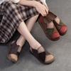 Johnature Retro Mixed Colors Soft Soled Flats Genuine Leather Comfortable Round Toe Women's Slip-on Shoes