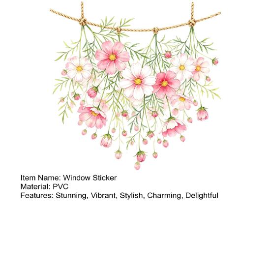 Spring Hanging Floral Window Cling Watercolor Saussurea Flower Vine Window Decals Reusable Static Glass Sticker for Home Shop Office