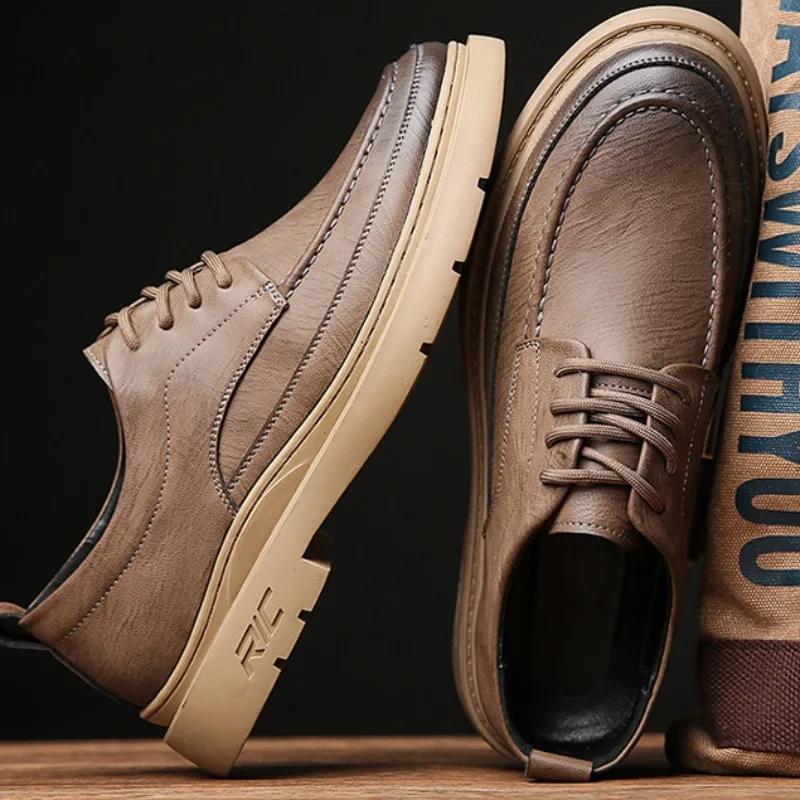 FashionNew Cow Leather Platform Shoes for Men Designer New Casual Soft Bottom Men's Shoes Fashion Spring Autumn Outdoor Shoes Male