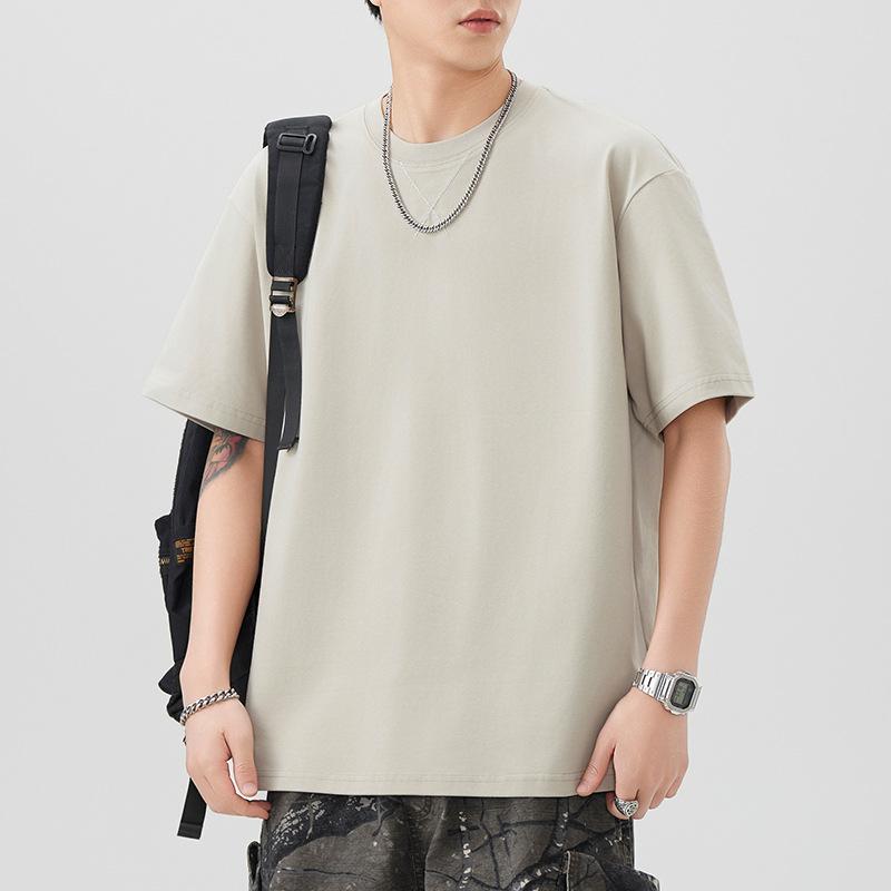 Solid Color Embroidered Short-sleeved T-shirt for Men's Summer New Five-point Sleeve T-shirt Round Neck Loose