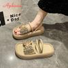 Fashion Aphixta New Crystal Butterfly Knot Modern Slipper Narrow Straps Sandals Shoes Thick Heel Summer Beach Slides sandalias de mujer