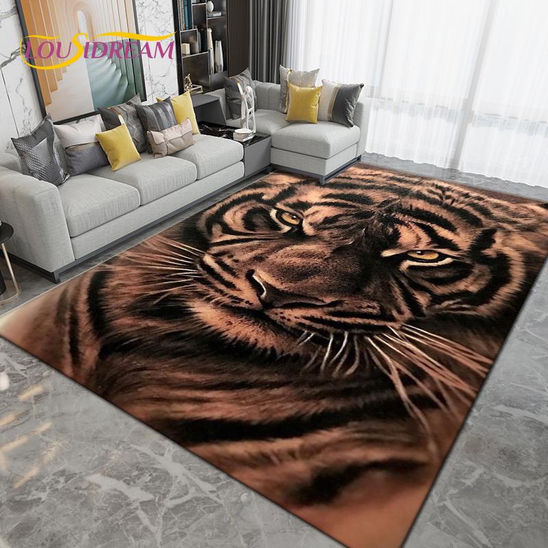 Cartoon Tiger Lion Wolf Animal Area Rug,Carpet Rug for Living Room Bedroom Sofa,Doormat Kitchen Bathroom Non-slip Floor Mat Gift