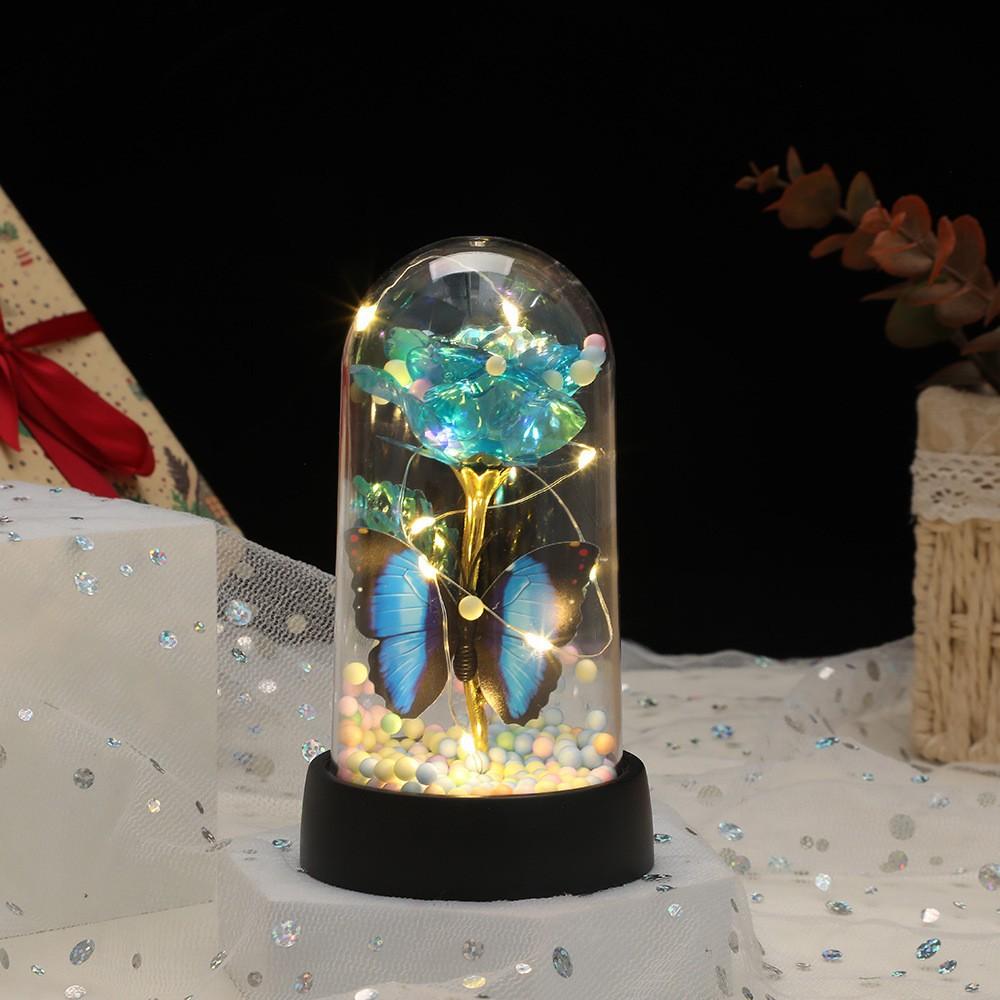 Eternal Flower Glass Cover Gold Foil Flower Colorful Led Light Romantic Valentine's Day Christmas Creative Gift Ornament