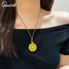 Gold Sand Eight Treasures Compass Pendant Necklace with Gourd Charm for Women