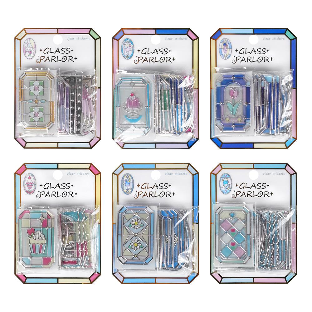 

18pcs/sheet 3D Relief Japanese Kawaii Stained Glass Windows Series DIY Cute Aesthetic Stickers for Scrapbooking Bookmarks