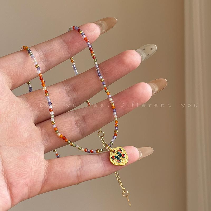 Dopamine Color Beaded Butterfly Necklace Niche Design Sense Simple Fashion Personality Exquisite Light Luxury Versatile Necklace