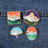 Funny Outdoor Sunrise Design Enamel Brooches Forest, River, Grassland, Ocean Sunshine Pattern Golden Pins
