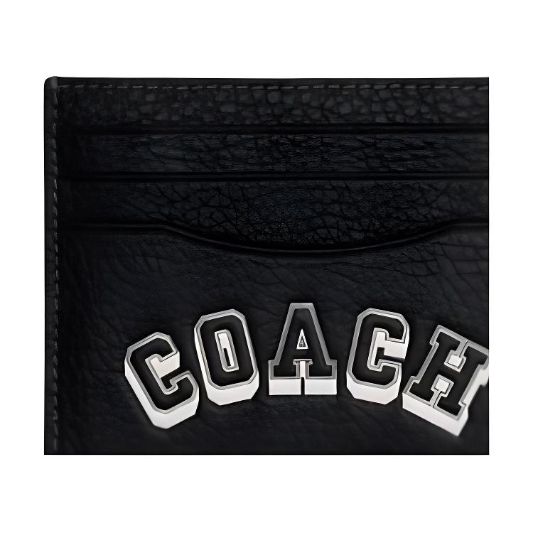 Coach Varsity Letter Print Leather Card Holder Unisex Accessories Black White CAK21-L77
