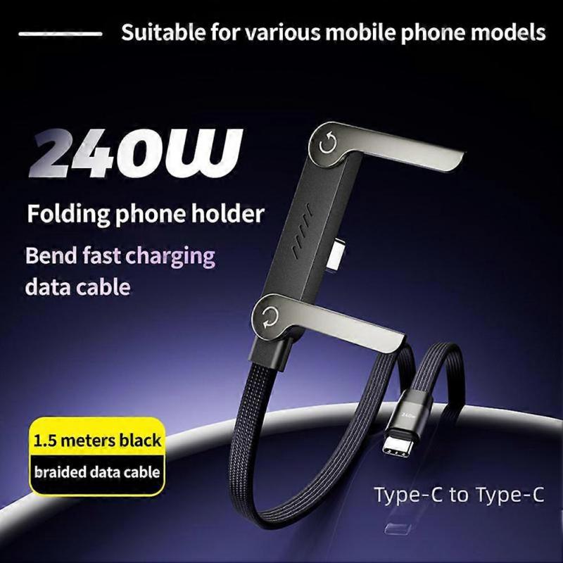 2-in-1 Invisible Stand Charging Cable, Multi Charger Cord with Type C Multi-Angle Adjustable Stand, 240W Fast Charging