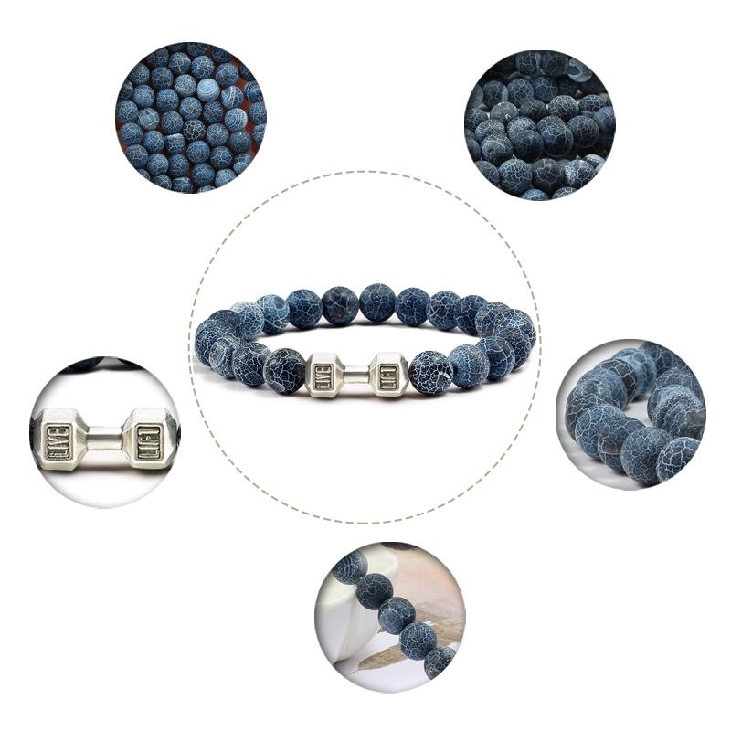 Black Weathered Wristband Adjustable Barcelets For Women Men Beads Bracelet Dumbbell Mens Fashion Yoga Jewelry Original Bangles