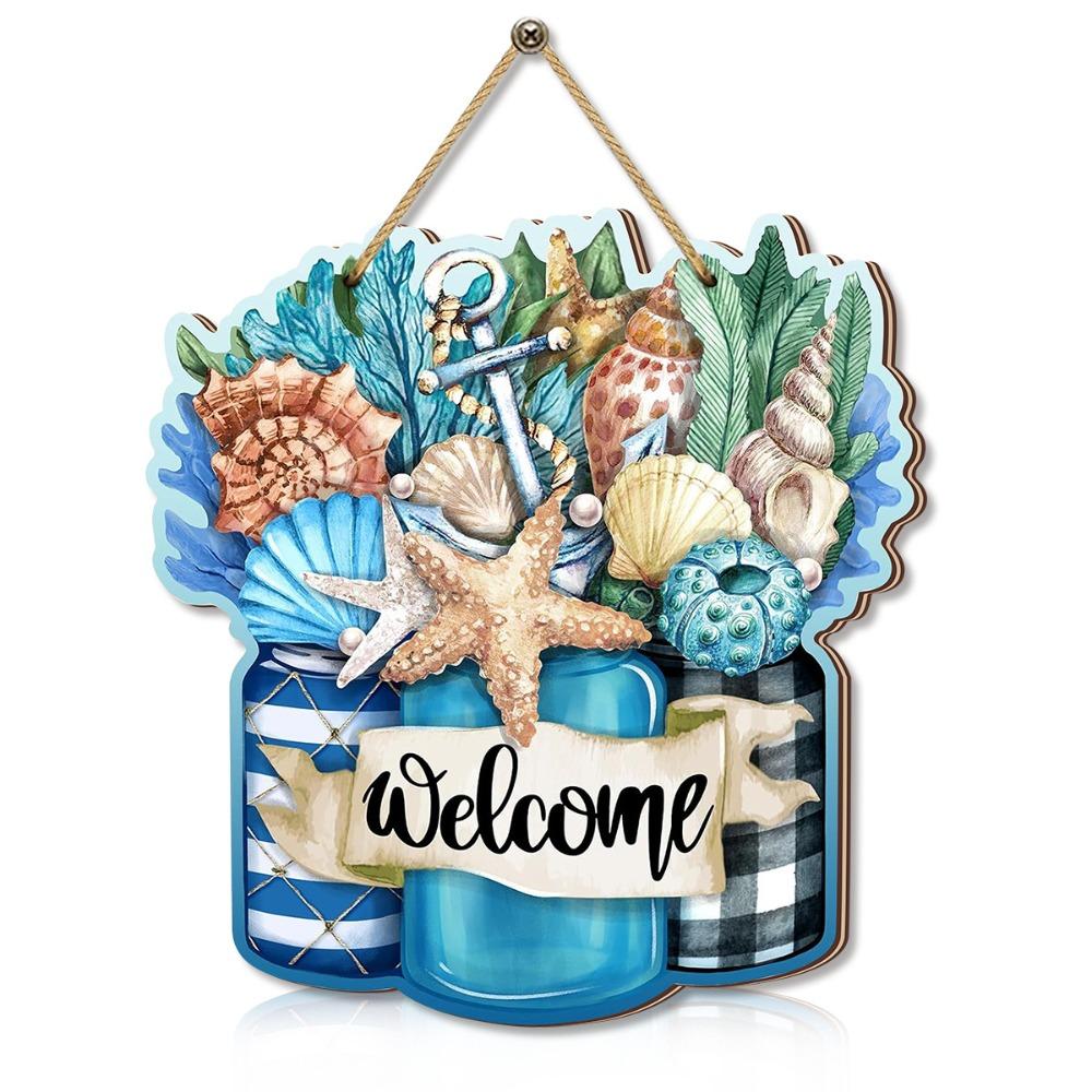 Wall Art Summer Welcome Wall Ornaments Beach Shells Hanging Signs  for Home Room Porches