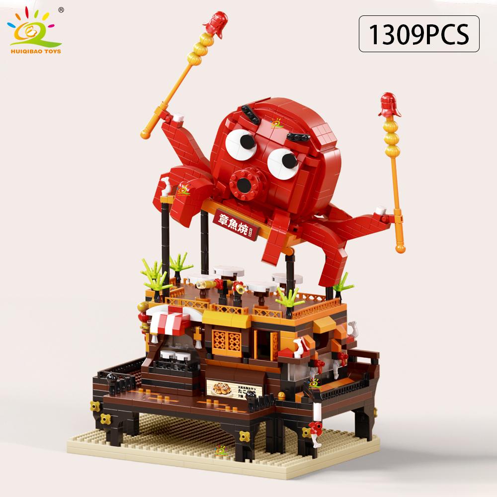 MOC Japan Sushi Octopus Yaki Street Shop model Micro Building Block Model Mini Brick Toy for Children Desk Decor.