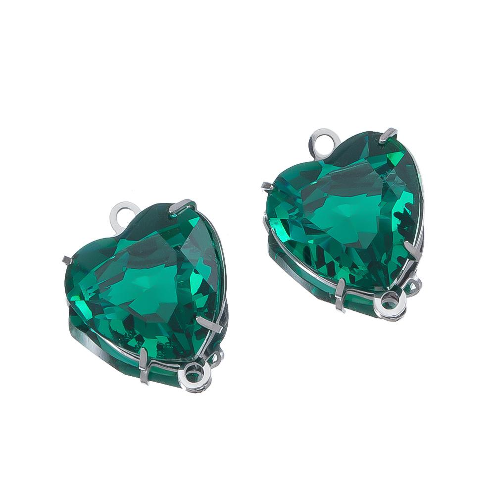 10pcs Glass Heart Pendants Base Stainless Steel Double Hole Colorful Crystal Charms Connector for DIY Necklace Jewelry Makings